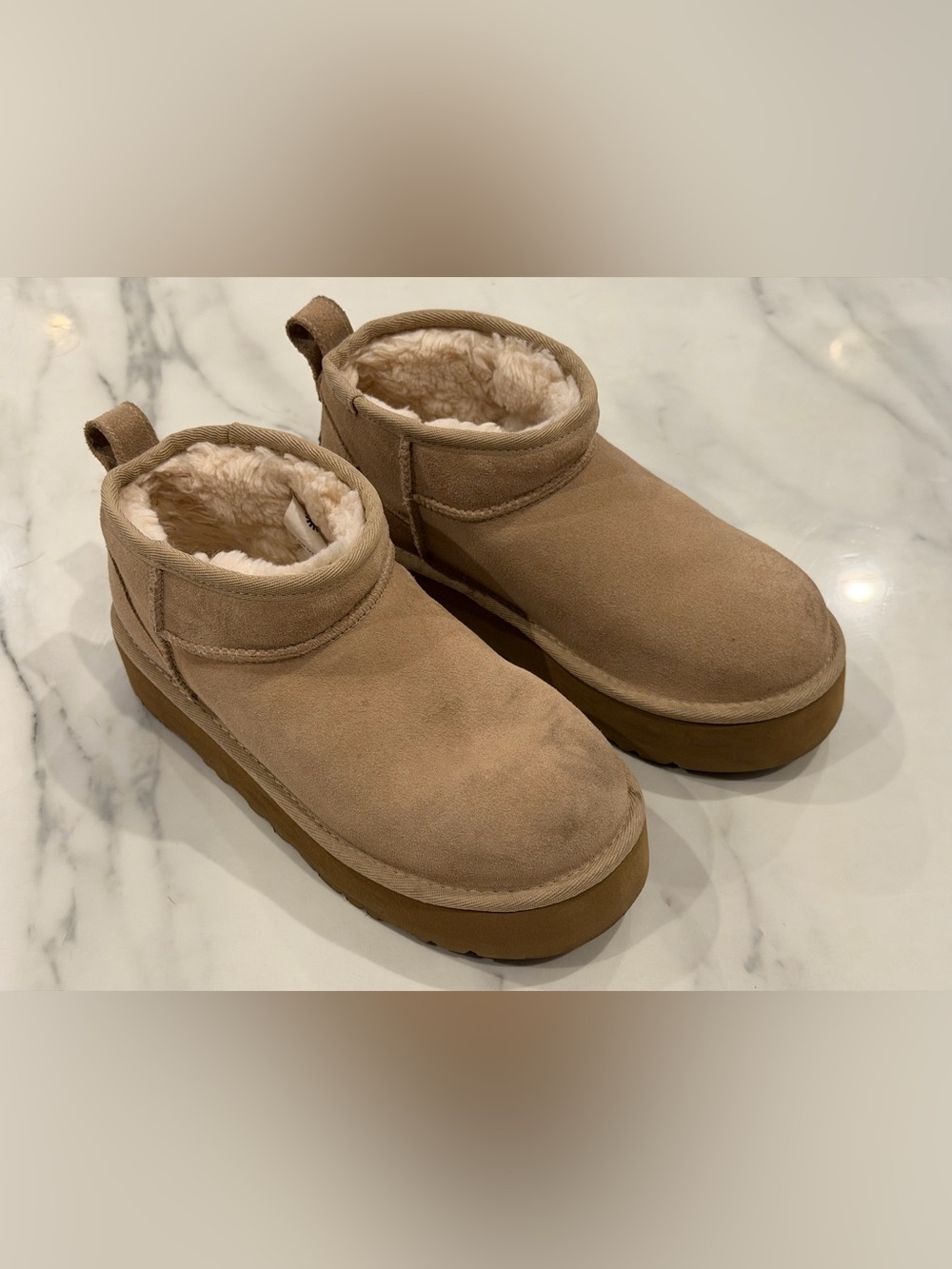 UGG Tan Fleece-Lined Ankle Boots (Size 4)